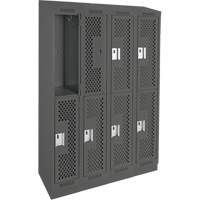 Clean Line Lockers, 2 -tier, Bank of 4, 48" x 15" x 82", Steel, Charcoal, Rivet (Assembled), Perforated Action Paper