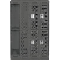 Clean Line Lockers, 2 -tier, Bank of 4, 48" x 15" x 82", Steel, Charcoal, Rivet (Assembled), Perforated Action Paper