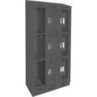 Clean Line Lockers, 3 -tier, Bank of 3, 36" x 18" x 82", Steel, Charcoal, Rivet (Assembled), Perforated Action Paper