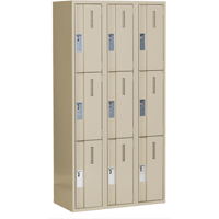 Concorde Heavy-Duty Lockers, 3 -tier, Bank of 3, 36" x 18" x 72", Steel, Beige, Welded (Assembled) Action Paper