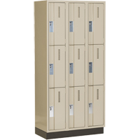 Concorde Heavy-Duty Lockers, 3 -tier, Bank of 3, 36" x 18" x 76", Steel, Beige, Welded (Assembled) Action Paper