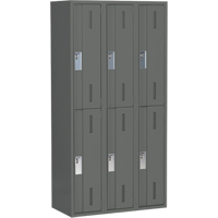 Concorde Heavy-Duty Lockers, 2 -tier, Bank of 3, 36" x 18" x 72", Steel, Charcoal, Welded (Assembled) Action Paper
