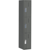 Concorde Heavy-Duty Lockers, 3 -tier, 12" x 18" x 72", Steel, Charcoal, Welded (Assembled) Action Paper