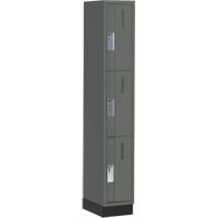 Concorde Heavy-Duty Lockers, 3 -tier, 12" x 18" x 76", Steel, Charcoal, Welded (Assembled) Action Paper