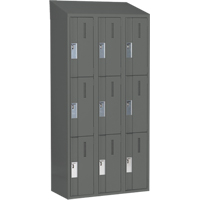 Concorde Heavy-Duty Lockers, 3 -tier, Bank of 3, 36" x 18" x 78", Steel, Charcoal, Welded (Assembled) Action Paper