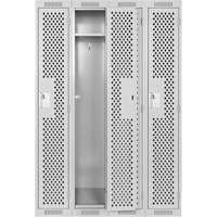 Clean Line Lockers, Bank of 4, 48" x 15" x 72", Steel, Grey, Rivet (Assembled), Perforated Action Paper