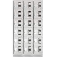 Clean-Line Perforated Lockerette, 6 -tier, Bank of 3, 15" x 72" x 12", Steel Action Paper