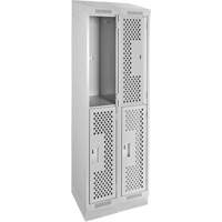Clean Line Lockers, 2 -tier, Bank of 2, 24" x 15" x 82", Steel, Grey, Rivet (Assembled), Perforated Action Paper