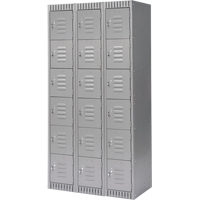 Lockers, 6 -tier, Bank of 3, 36" x 18" x 72", Steel, Grey, Knocked Down Action Paper