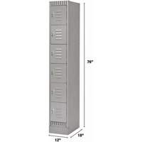Lockers, 6 -tier, 12" x 18" x 76", Steel, Grey, Knocked Down Action Paper
