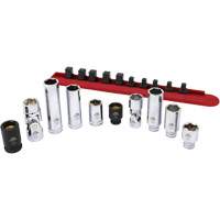Chrome Finish Socket Set with Rail, 10 Pieces, 1/4"/3/8" Drive Size Action Paper