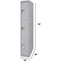Lockers, 3 -tier, 12" x 18" x 72", Steel, Grey, Knocked Down Action Paper