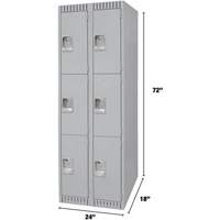 Lockers, 3 -tier, Bank of 2, 24" x 18" x 72", Steel, Grey, Knocked Down Action Paper