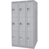Lockers, 3 -tier, Bank of 3, 36" x 18" x 72", Steel, Grey, Knocked Down Action Paper