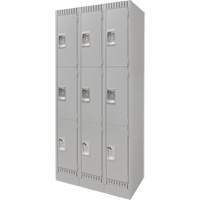 Lockers, 3 -tier, Bank of 3, 36" x 18" x 76", Steel, Grey, Knocked Down FN669 | Action Paper