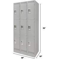 Lockers, 3 -tier, Bank of 3, 36" x 18" x 76", Steel, Grey, Knocked Down Action Paper