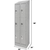 Lockers, 3 -tier, Bank of 2, 24" x 18" x 86", Steel, Grey, Knocked Down Action Paper