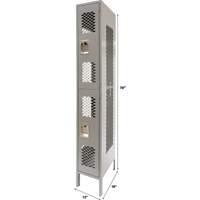 Vented Lockers, 2 -tier, 12" x 18" x 78", Steel, Grey, Knocked Down, Perforated Action Paper