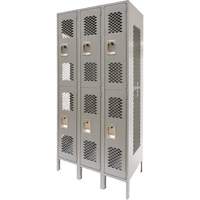 Vented Lockers, 2 -tier, Bank of 3, 36" x 18" x 78", Steel, Grey, Knocked Down, Perforated Action Paper