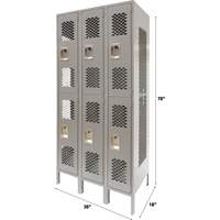 Vented Lockers, 2 -tier, Bank of 3, 36" x 18" x 78", Steel, Grey, Knocked Down, Perforated Action Paper