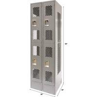 Vented Lockers, 2 -tier, Bank of 2, 24" x 18" x 78", Steel, Grey, Knocked Down, Perforated Action Paper