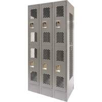 Vented Lockers, 2 -tier, Bank of 3, 36 x 18" x 78", Steel, Grey, Knocked Down, Perforated Action Paper