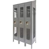 Vented Lockers, Bank of 3, 36 x 18" x 88", Steel, Grey, Knocked Down, Perforated Action Paper