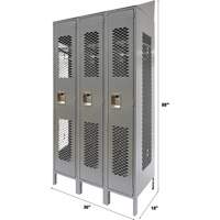 Vented Lockers, Bank of 3, 36 x 18" x 88", Steel, Grey, Knocked Down, Perforated Action Paper