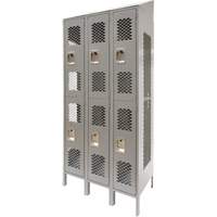 Vented Lockers, 2 -tier, Bank of 3, 36 x 18" x 88", Steel, Grey, Knocked Down, Perforated Action Paper