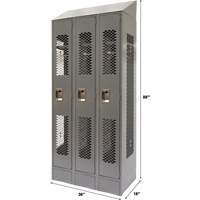 Vented Lockers, Bank of 3, 36 x 18" x 88", Steel, Grey, Knocked Down, Perforated Action Paper