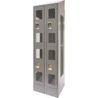 Vented Lockers, 2 -tier, Bank of 2, 24" x 18" x 88", Steel, Grey, Knocked Down, Perforated Action Paper