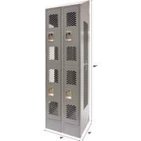 Vented Lockers, 2 -tier, Bank of 2, 24" x 18" x 88", Steel, Grey, Knocked Down, Perforated Action Paper