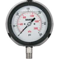 Pressure Gauge, 4-1/2" , 0 - 15 psi/0 - 100 kPa, Bottom Mount, Liquid Filled Analogue Action Paper
