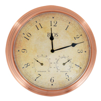 3-in-1 Outdoor Clock, Analog, Battery Operated, 14" Dia., Brown Action Paper