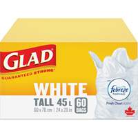 Tall 45L Febreze Garbage Bags, Regular, 24" W x 28" L, White Action Paper