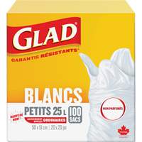 Small 25L Unscented Garbage Bags, Regular, 20" W x 20" L, White Action Paper