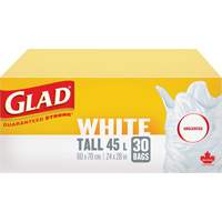 Tall 45L Unscented Garbage Bags, Regular, 24" W x 28" L, White Action Paper