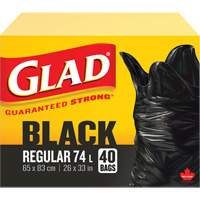 74L Garbage Bags, Regular, 26" W x 33" L, Black, Open Top JP297 | Action Paper