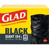 184L Garbage Bags, Regular, 35" W x 48" L, Black, Open Top JP302 | Action Paper