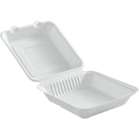 Contenants &agrave; charni&egrave;re pour nourriture compostable, Bagasse, Carr&eacute;e Action Paper
