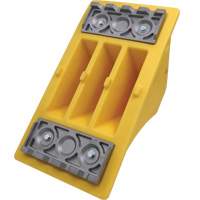 75 Ton Large Equipment Wheel Chock with Aluminum Cleats, Urethane, Yellow Action Paper