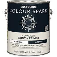 Colour Spark Interior Pre-Tinted Paint + Primer Wall Paint, White Cotton, Semi-Gloss, 3.78 L, Gallon Action Paper