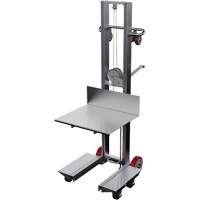 Platform Lift Stacker, Hand Winch Operated, 400 lbs. Capacity, 60" Max Lift Action Paper