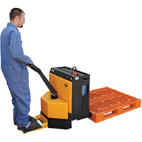 Fully Powered Electric Pallet Truck With  Stand-On Platform, 4500 lbs. Cap., 48" L x 30.25" W Action Paper