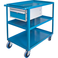 Heavy Duty Shelf Cart with Drawer, 1200 lbs. Capacity, Steel, 24" x W, 36" x H, 36" D, Rubber Wheels, All-Welded, 1 Drawers Action Paper