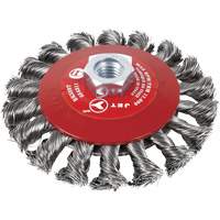 Knot Twisted Conical Bevel Brush, 6" Dia., 0.02" Fill, 5/8"-11 Arbor, Steel Action Paper
