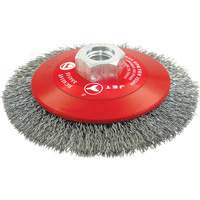 High-Performance Bevel Crimped Conical Brush, 4-1/2" Dia., 0.014" Fill, 5/8"-11 Arbor, Steel Action Paper