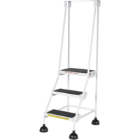 Stop-Step Ladders, 3 Steps, 16" Step Width, 28-11/16" Platform Height, Steel Action Paper