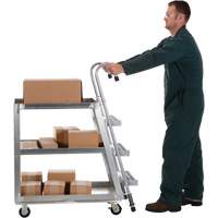 Stockpicker Truck, Aluminum, 21-7/8" W x 40" D, 3 Shelves, 660 lbs. Capacity Action Paper