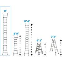Telescoping Multi-Position Ladder, Aluminum, 300 lbs., CSA Grade 1A Action Paper